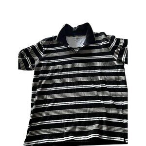 Club Room Black & White Striped Polo Shirt XL 100% Cotton Casual Mens Top
